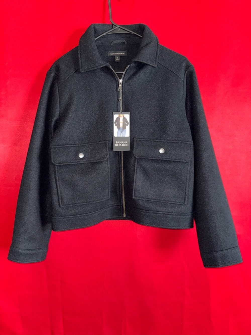 #389-NWT-Banana Republic Black Warm/Cozy Cropped Jacket Size XS (OVERSIZED!!!)